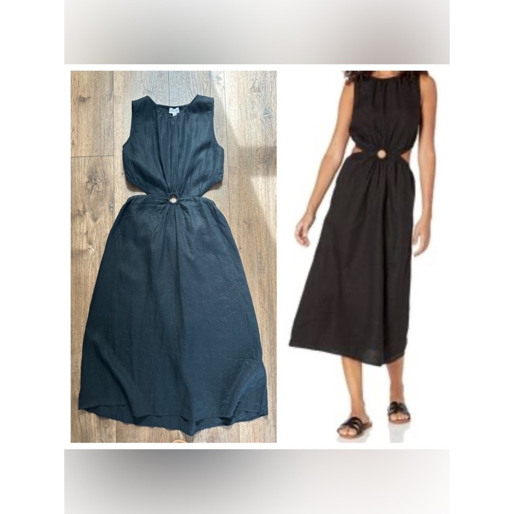 NWT! The Drop Women's Linen Dress, Solid Black, Sadie Cut Out, Summer, Midi, XXL